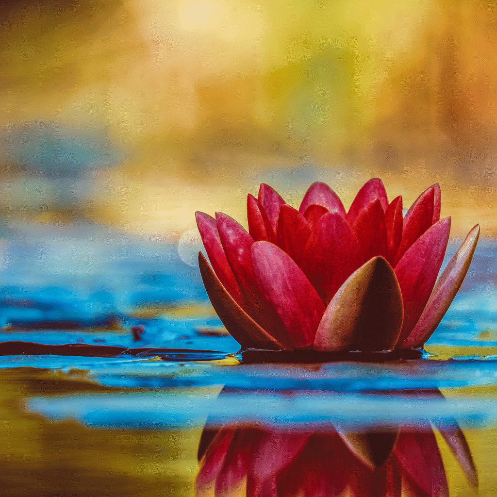Lotus rouge sur l'eau