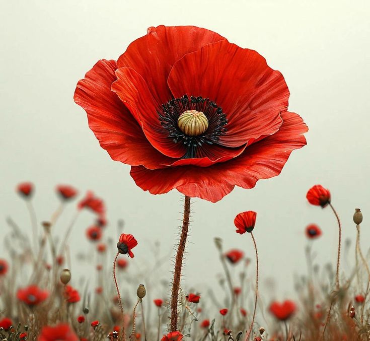 Close-up of a delicate red poppy with translucent petals, emphasizing its fragile beauty and symbolic link to Flanders Fields.